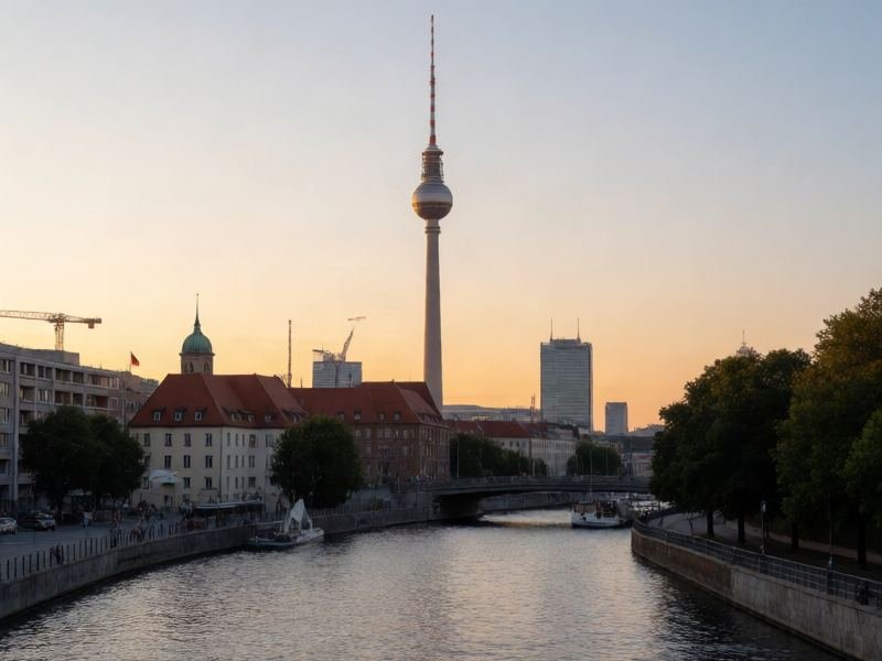 Berlin skyline with the TV tower at sunset