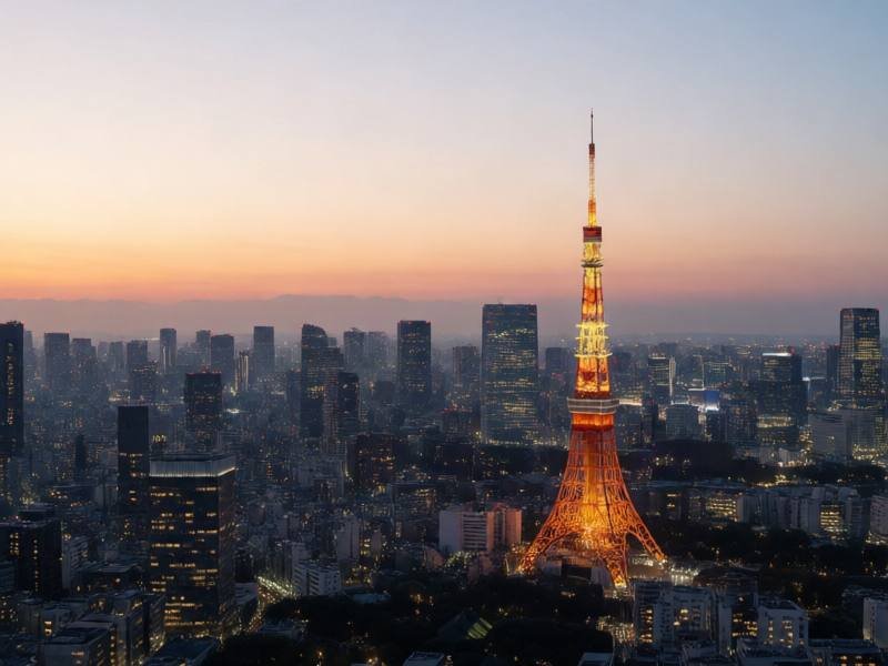 Tokyo skyline at dusk with Tokyo Tower